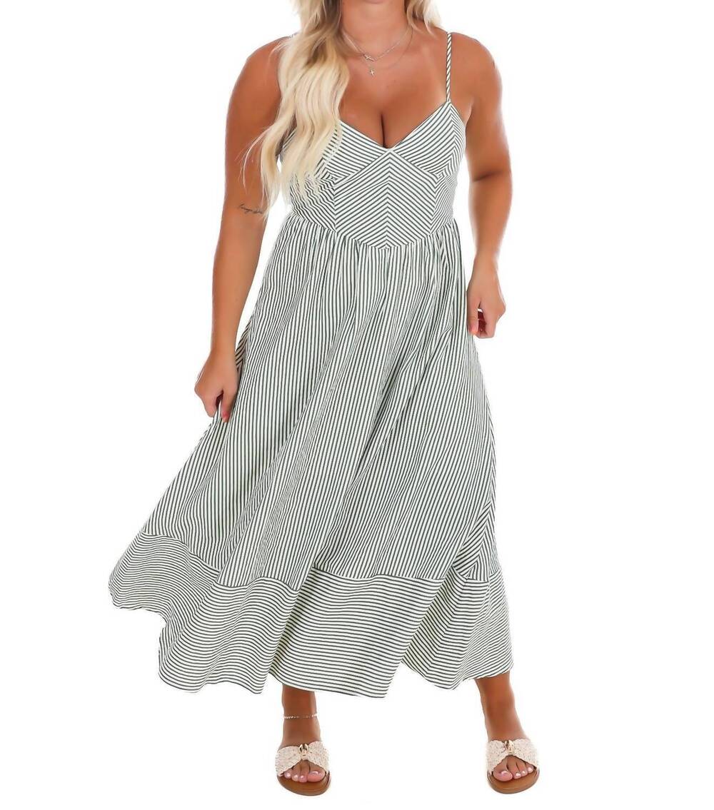 NEW BLU PEPPER women's between seasons stripe midi dress in green